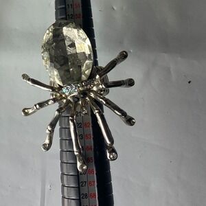 Sparkling Crystal Spider Ring Silver Tone Glam Statement Jewelry size 9
